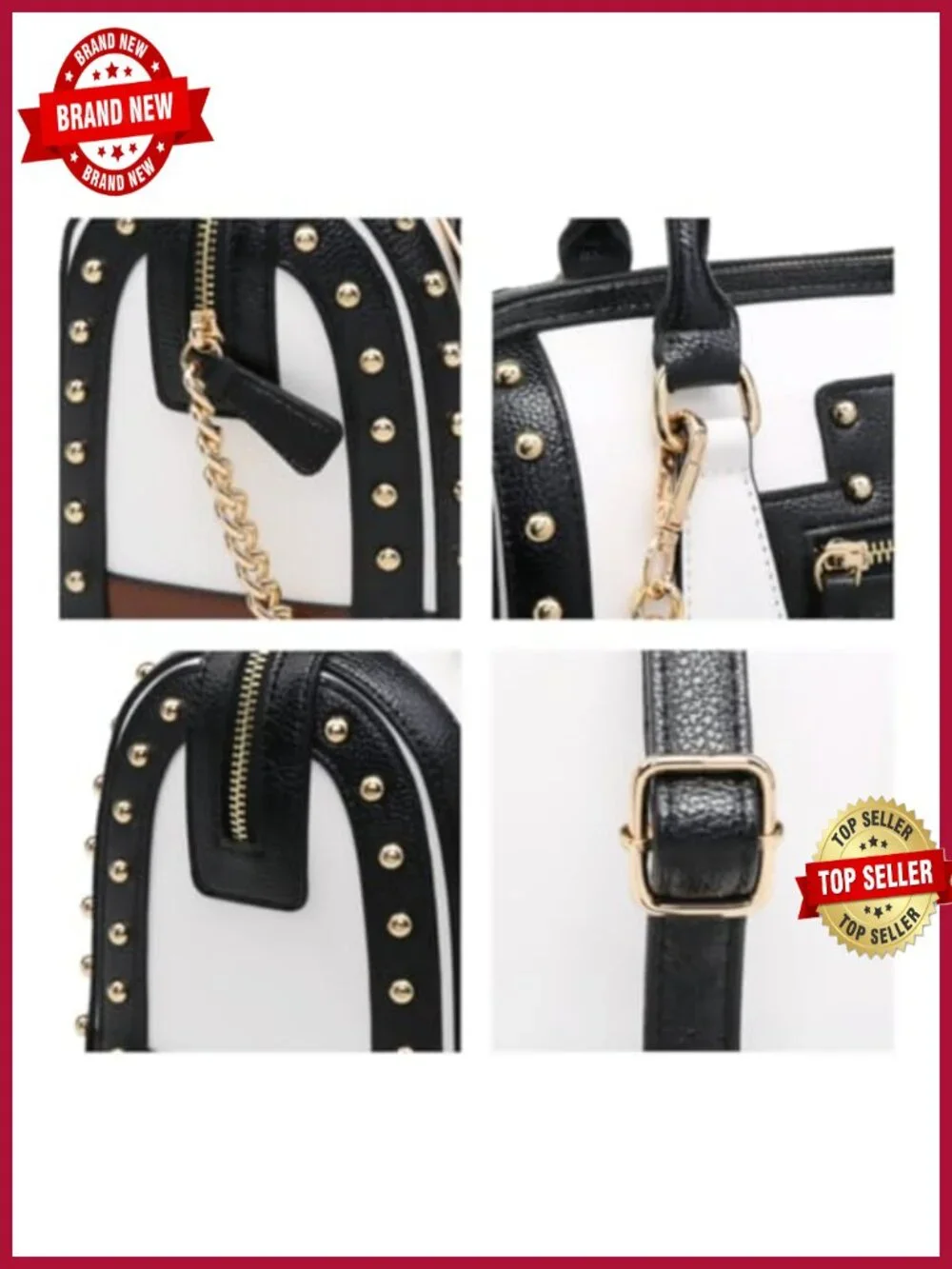 Shiny Patent Faux Leather Barrel Satchel Handbag with Rivet Decoration Top